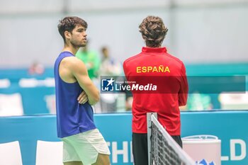 2024-11-17 - November 16, 2024 (Malaga) Carlos Alcaraz is already starting to prepare for the Davis Cup that will be played this week in Malaga. Today he has performed his first training at the Martin Carpena in Malaga Cordon Press - DAVIS CUP - CARLOS ALCARAZ - TRAINING - INTERNATIONALS - TENNIS