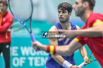 2024-11-17 - November 16, 2024 (Malaga) Carlos Alcaraz is already starting to prepare for the Davis Cup that will be played this week in Malaga. Today he has performed his first training at the Martin Carpena in Malaga Cordon Press - DAVIS CUP - CARLOS ALCARAZ - TRAINING - INTERNATIONALS - TENNIS