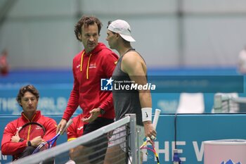 2024-11-17 - November 16, 2024 (Malaga) This was the second day of training for Rafa Nadal on the track in Malaga: all ready for his farewell to the Davis Cup. The tennis legend started preparations for the duel against the Netherlands under the watchful eye of David Ferrer and Carlos Moya. Cordon Press - DAVIS CUP - CARLOS ALCARAZ - TRAINING - INTERNATIONALS - TENNIS