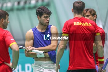 2024-11-17 - November 16, 2024 (Malaga) Carlos Alcaraz is already starting to prepare for the Davis Cup that will be played this week in Malaga. Today he has performed his first training at the Martin Carpena in Malaga Cordon Press - DAVIS CUP - CARLOS ALCARAZ - TRAINING - INTERNATIONALS - TENNIS