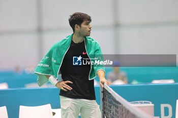 2024-11-17 - November 16, 2024 (Malaga) Carlos Alcaraz is already starting to prepare for the Davis Cup that will be played this week in Malaga. Today he has performed his first training at the Martin Carpena in Malaga Cordon Press - DAVIS CUP - CARLOS ALCARAZ - TRAINING - INTERNATIONALS - TENNIS