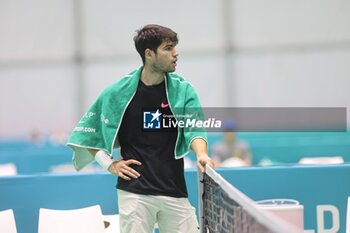 2024-11-17 - November 16, 2024 (Malaga) Carlos Alcaraz is already starting to prepare for the Davis Cup that will be played this week in Malaga. Today he has performed his first training at the Martin Carpena in Malaga Cordon Press - DAVIS CUP - CARLOS ALCARAZ - TRAINING - INTERNATIONALS - TENNIS