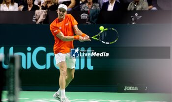 2024-11-19 - November 19, 2024, Malaga, Malaga, Spain: Rafael Nadal of Spain, returns with backhand in his match against Botic Van De Zandschulp of Netherlands during the 2024 DAVIS CUP FINALS Cordon Press - TEAM SPAIN VS TEAM NETHERLAND - INTERNATIONALS - TENNIS