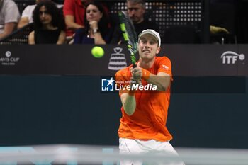 2024-11-19 - November 19, 2024, Malaga, Malaga, Spain: Rafael Nadal of Spain, returns with backhand in his match against Botic Van De Zandschulp of Netherlands during the 2024 DAVIS CUP FINALS Cordon Press - TEAM SPAIN VS TEAM NETHERLAND - INTERNATIONALS - TENNIS