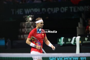 2024-11-19 - November 19, 2024, Malaga, Malaga, Spain: Rafael Nadal of Spain, returns with backhand in his match against Botic Van De Zandschulp of Netherlands during the 2024 DAVIS CUP FINALS Cordon Press Cordon Press - TEAM SPAIN VS TEAM NETHERLAND - INTERNATIONALS - TENNIS