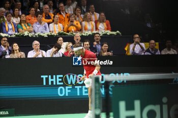 2024-11-19 - November 19, 2024, Malaga, Malaga, Spain: Rafael Nadal of Spain, returns with backhand in his match against Botic Van De Zandschulp of Netherlands during the 2024 DAVIS CUP FINALS Cordon Press Cordon Press - TEAM SPAIN VS TEAM NETHERLAND - INTERNATIONALS - TENNIS