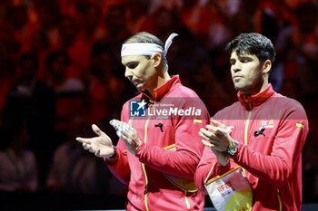 2024-11-19 - Rafa Nadal,Carlos Alcaraz David Ferrer during Copa Davis 2024 in Malaga on Tuesday, 19 November 2024. Cordon Press Cordon Press - TEAM SPAIN VS TEAM NETHERLAND - INTERNATIONALS - TENNIS