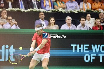 2024-11-19 - November 19, 2024, Malaga, Malaga, Spain: Rafael Nadal of Spain, returns with backhand in his match against Botic Van De Zandschulp of Netherlands during the 2024 DAVIS CUP FINALS Cordon Press Cordon Press - TEAM SPAIN VS TEAM NETHERLAND - INTERNATIONALS - TENNIS