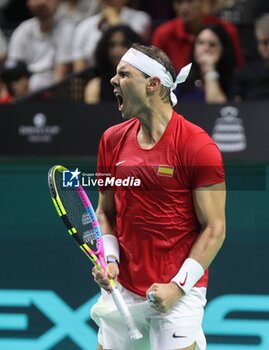 2024-11-19 - November 19, 2024, Malaga, Malaga, Spain: Rafael Nadal of Spain, returns with backhand in his match against Botic Van De Zandschulp of Netherlands during the 2024 DAVIS CUP FINALS Cordon Press Cordon Press - TEAM SPAIN VS TEAM NETHERLAND - INTERNATIONALS - TENNIS