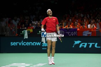 2024-11-19 - November 19, 2024, Malaga, Malaga, Spain: Rafael Nadal of Spain, returns with backhand in his match against Botic Van De Zandschulp of Netherlands during the 2024 DAVIS CUP FINALS Cordon Press Cordon Press - TEAM SPAIN VS TEAM NETHERLAND - INTERNATIONALS - TENNIS