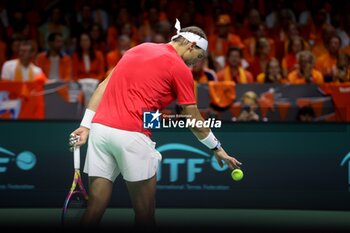 2024-11-19 - November 19, 2024, Malaga, Malaga, Spain: Rafael Nadal of Spain, returns with backhand in his match against Botic Van De Zandschulp of Netherlands during the 2024 DAVIS CUP FINALS Cordon Press Cordon Press - TEAM SPAIN VS TEAM NETHERLAND - INTERNATIONALS - TENNIS