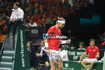 2024-11-19 - November 19, 2024, Malaga, Malaga, Spain: Rafael Nadal of Spain, returns with backhand in his match against Botic Van De Zandschulp of Netherlands during the 2024 DAVIS CUP FINALS Cordon Press Cordon Press - TEAM SPAIN VS TEAM NETHERLAND - INTERNATIONALS - TENNIS