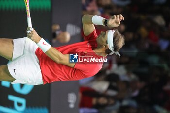 2024-11-19 - November 19, 2024, Malaga, Malaga, Spain: Rafael Nadal of Spain, returns with backhand in his match against Botic Van De Zandschulp of Netherlands during the 2024 DAVIS CUP FINALS Cordon Press Cordon Press - TEAM SPAIN VS TEAM NETHERLAND - INTERNATIONALS - TENNIS