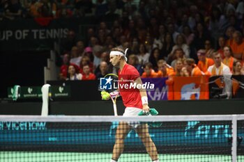 2024-11-19 - November 19, 2024, Malaga, Malaga, Spain: Rafael Nadal of Spain, returns with backhand in his match against Botic Van De Zandschulp of Netherlands during the 2024 DAVIS CUP FINALS Cordon Press Cordon Press - TEAM SPAIN VS TEAM NETHERLAND - INTERNATIONALS - TENNIS