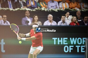 2024-11-19 - November 19, 2024, Malaga, Malaga, Spain: Rafael Nadal of Spain, returns with backhand in his match against Botic Van De Zandschulp of Netherlands during the 2024 DAVIS CUP FINALS Cordon Press Cordon Press - TEAM SPAIN VS TEAM NETHERLAND - INTERNATIONALS - TENNIS