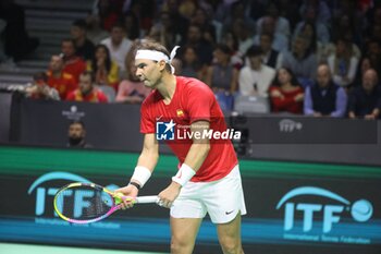 2024-11-19 - November 19, 2024, Malaga, Malaga, Spain: Rafael Nadal of Spain, returns with backhand in his match against Botic Van De Zandschulp of Netherlands during the 2024 DAVIS CUP FINALS Cordon Press Cordon Press - TEAM SPAIN VS TEAM NETHERLAND - INTERNATIONALS - TENNIS