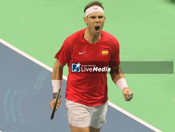 2024-11-19 - November 19, 2024, Malaga, Malaga, Spain: Rafael Nadal of Spain, returns with backhand in his match against Botic Van De Zandschulp of Netherlands during the 2024 DAVIS CUP FINALS Cordon Press Cordon Press - TEAM SPAIN VS TEAM NETHERLAND - INTERNATIONALS - TENNIS