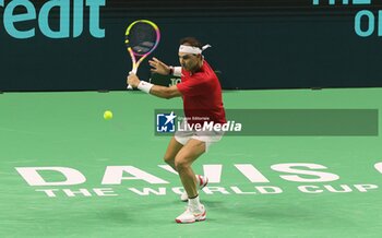 2024-11-19 - November 19, 2024, Malaga, Malaga, Spain: Rafael Nadal of Spain, returns with backhand in his match against Botic Van De Zandschulp of Netherlands during the 2024 DAVIS CUP FINALS Cordon Press Cordon Press - TEAM SPAIN VS TEAM NETHERLAND - INTERNATIONALS - TENNIS