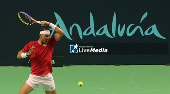 2024-11-19 - November 19, 2024, Malaga, Malaga, Spain: Rafael Nadal of Spain, returns with backhand in his match against Botic Van De Zandschulp of Netherlands during the 2024 DAVIS CUP FINALS Cordon Press Cordon Press - TEAM SPAIN VS TEAM NETHERLAND - INTERNATIONALS - TENNIS