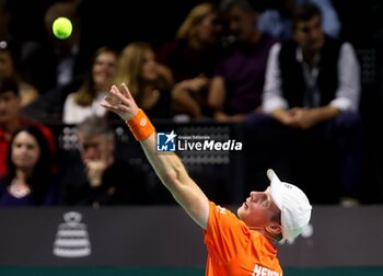 2024-11-19 - November 19, 2024, Malaga, Malaga, Spain: Rafael Nadal of Spain, returns with backhand in his match against Botic Van De Zandschulp of Netherlands during the 2024 DAVIS CUP FINALS Cordon Press Cordon Press - TEAM SPAIN VS TEAM NETHERLAND - INTERNATIONALS - TENNIS