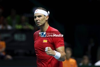 2024-11-19 - November 19, 2024, Malaga, Malaga, Spain: Rafael Nadal of Spain, returns with backhand in his match against Botic Van De Zandschulp of Netherlands during the 2024 DAVIS CUP FINALS Cordon Press Cordon Press - TEAM SPAIN VS TEAM NETHERLAND - INTERNATIONALS - TENNIS