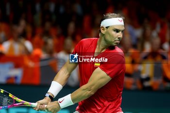 2024-11-19 - November 19, 2024, Malaga, Malaga, Spain: Rafael Nadal of Spain, returns with backhand in his match against Botic Van De Zandschulp of Netherlands during the 2024 DAVIS CUP FINALS Cordon Press Cordon Press - TEAM SPAIN VS TEAM NETHERLAND - INTERNATIONALS - TENNIS