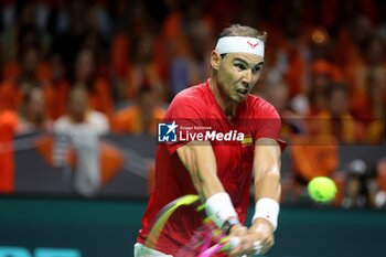 2024-11-19 - November 19, 2024, Malaga, Malaga, Spain: Rafael Nadal of Spain, returns with backhand in his match against Botic Van De Zandschulp of Netherlands during the 2024 DAVIS CUP FINALS Cordon Press Cordon Press - TEAM SPAIN VS TEAM NETHERLAND - INTERNATIONALS - TENNIS