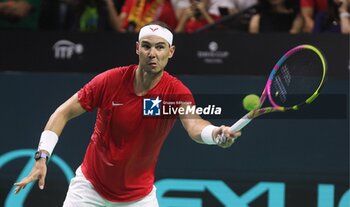 2024-11-19 - November 19, 2024, Malaga, Malaga, Spain: Rafael Nadal of Spain, returns with backhand in his match against Botic Van De Zandschulp of Netherlands during the 2024 DAVIS CUP FINALS Cordon Press Cordon Press - TEAM SPAIN VS TEAM NETHERLAND - INTERNATIONALS - TENNIS