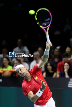 2024-11-19 - November 19, 2024, Malaga, Malaga, Spain: Rafael Nadal of Spain, returns with backhand in his match against Botic Van De Zandschulp of Netherlands during the 2024 DAVIS CUP FINALS Cordon Press Cordon Press - TEAM SPAIN VS TEAM NETHERLAND - INTERNATIONALS - TENNIS