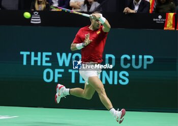 2024-11-19 - November 19, 2024, Malaga, Malaga, Spain: Rafael Nadal of Spain, returns with backhand in his match against Botic Van De Zandschulp of Netherlands during the 2024 DAVIS CUP FINALS Cordon Press Cordon Press - TEAM SPAIN VS TEAM NETHERLAND - INTERNATIONALS - TENNIS