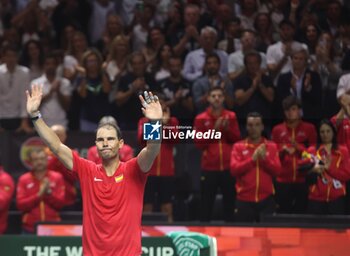 2024-11-19 - November 19, 2024, Malaga, Malaga, Spain: Rafael Nadal of Spain, returns with backhand in his match against Botic Van De Zandschulp of Netherlands during the 2024 DAVIS CUP FINALS Cordon Press Cordon Press - TEAM SPAIN VS TEAM NETHERLAND - INTERNATIONALS - TENNIS