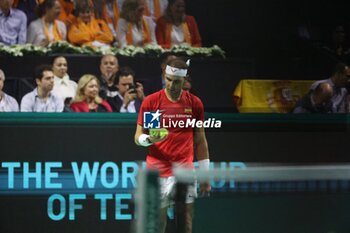 2024-11-19 - November 19, 2024, Malaga, Malaga, Spain: Rafael Nadal of Spain, returns with backhand in his match against Botic Van De Zandschulp of Netherlands during the 2024 DAVIS CUP FINALS Cordon Press Cordon Press - TEAM SPAIN VS TEAM NETHERLAND - INTERNATIONALS - TENNIS