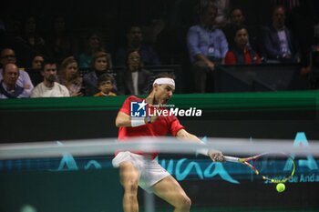 2024-11-19 - November 19, 2024, Malaga, Malaga, Spain: Rafael Nadal of Spain, returns with backhand in his match against Botic Van De Zandschulp of Netherlands during the 2024 DAVIS CUP FINALS Cordon Press Cordon Press - TEAM SPAIN VS TEAM NETHERLAND - INTERNATIONALS - TENNIS