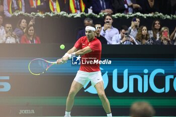 2024-11-19 - November 19, 2024, Malaga, Malaga, Spain: Rafael Nadal of Spain, returns with backhand in his match against Botic Van De Zandschulp of Netherlands during the 2024 DAVIS CUP FINALS Cordon Press Cordon Press - TEAM SPAIN VS TEAM NETHERLAND - INTERNATIONALS - TENNIS