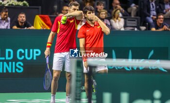 2024-11-19 - November 19, 2024 (malaga) Double farewell for Spain in the Davis Cup: the pair formed by Carlos Alcaraz and Marcel Granollers fell in doubles against Wesley Koolhof and Botic Van de Zandschulp (7-(4)6/7-(3)6) and the Spanish team says goodbye to the tournament, What the final farewell of Rafa Nadal to tennis. Cordon Press - TEAM SPAIN VS TEAM NETHERLAND - INTERNATIONALS - TENNIS