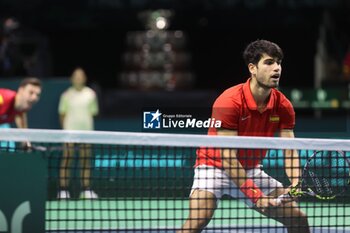 2024-11-19 - November 19, 2024 (malaga) Double farewell for Spain in the Davis Cup: the pair formed by Carlos Alcaraz and Marcel Granollers fell in doubles against Wesley Koolhof and Botic Van de Zandschulp (7-(4)6/7-(3)6) and the Spanish team says goodbye to the tournament, What the final farewell of Rafa Nadal to tennis. Cordon Press - TEAM SPAIN VS TEAM NETHERLAND - INTERNATIONALS - TENNIS