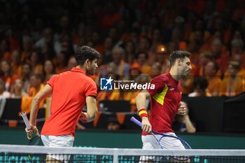 2024-11-19 - November 19, 2024 (malaga) Double farewell for Spain in the Davis Cup: the pair formed by Carlos Alcaraz and Marcel Granollers fell in doubles against Wesley Koolhof and Botic Van de Zandschulp (7-(4)6/7-(3)6) and the Spanish team says goodbye to the tournament, What the final farewell of Rafa Nadal to tennis. Cordon Press - TEAM SPAIN VS TEAM NETHERLAND - INTERNATIONALS - TENNIS