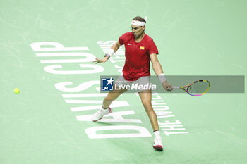 2024-11-19 - Rafael Nadal of Spain during the 2024 Davis Cup Finals quarter-final tennis tie between Netherlands and Spain at Palacio de Deportes Jose Maria Martin Carpena on 19 November 2024 in Malaga, Spain - TENNIS - DAVIS CUP 2024 - 1/4 - NETHERLANDS V SPAIN - INTERNATIONALS - TENNIS