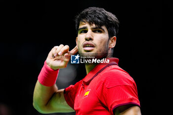 2024-11-19 - Carlos Alcaraz of Spain reacts against Tallon Griekspoor of Netherlands during the Davis Cup 2024, quarter-final tennis event between Netherlands and Spain on 19 November 2024 in Malaga, Spain - TENNIS - DAVIS CUP 2024 - 1/4 - NETHERLANDS V SPAIN - INTERNATIONALS - TENNIS