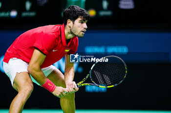 2024-11-19 - Carlos Alcaraz of Spain in action against Tallon Griekspoor of Netherlands during the Davis Cup 2024, quarter-final tennis event between Netherlands and Spain on 19 November 2024 in Malaga, Spain - TENNIS - DAVIS CUP 2024 - 1/4 - NETHERLANDS V SPAIN - INTERNATIONALS - TENNIS