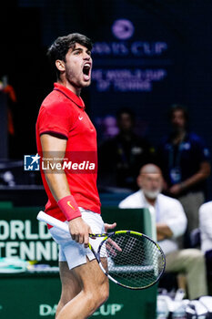 2024-11-19 - Carlos Alcaraz of Spain in action against Tallon Griekspoor of Netherlands during the Davis Cup 2024, quarter-final tennis event between Netherlands and Spain on 19 November 2024 in Malaga, Spain - TENNIS - DAVIS CUP 2024 - 1/4 - NETHERLANDS V SPAIN - INTERNATIONALS - TENNIS