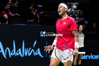 2024-11-19 - Rafael Nadal of Spain reacts against Botic van de Zandschulp of Netherlands during the Davis Cup 2024, quarter-final tennis event between Netherlands and Spain on 19 November 2024 in Malaga, Spain - TENNIS - DAVIS CUP 2024 - 1/4 - NETHERLANDS V SPAIN - INTERNATIONALS - TENNIS