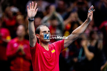 2024-11-19 - Rafael Nadal of Spain greets supporters after losing his last match against Botic van de Zandschulp of Netherlands during the Davis Cup 2024, quarter-final tennis event between Netherlands and Spain on 19 November 2024 in Malaga, Spain - TENNIS - DAVIS CUP 2024 - 1/4 - NETHERLANDS V SPAIN - INTERNATIONALS - TENNIS