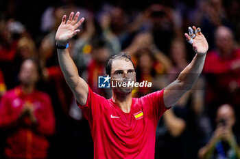 2024-11-19 - Rafael Nadal of Spain greets supporters after losing his last match against Botic van de Zandschulp of Netherlands during the Davis Cup 2024, quarter-final tennis event between Netherlands and Spain on 19 November 2024 in Malaga, Spain - TENNIS - DAVIS CUP 2024 - 1/4 - NETHERLANDS V SPAIN - INTERNATIONALS - TENNIS