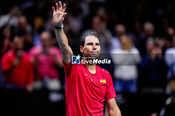 2024-11-19 - Rafael Nadal of Spain greets supporters after losing his last match against Botic van de Zandschulp of Netherlands during the Davis Cup 2024, quarter-final tennis event between Netherlands and Spain on 19 November 2024 in Malaga, Spain - TENNIS - DAVIS CUP 2024 - 1/4 - NETHERLANDS V SPAIN - INTERNATIONALS - TENNIS