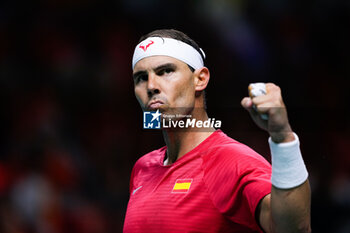 2024-11-19 - Rafael Nadal of Spain celebrates a point against Botic van de Zandschulp of Netherlands during the Davis Cup 2024, quarter-final tennis event between Netherlands and Spain on 19 November 2024 in Malaga, Spain - TENNIS - DAVIS CUP 2024 - 1/4 - NETHERLANDS V SPAIN - INTERNATIONALS - TENNIS