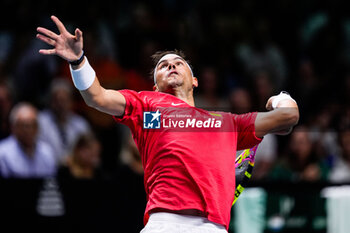 2024-11-19 - Rafael Nadal of Spain in action against Botic van de Zandschulp of Netherlands during the Davis Cup 2024, quarter-final tennis event between Netherlands and Spain on 19 November 2024 in Malaga, Spain - TENNIS - DAVIS CUP 2024 - 1/4 - NETHERLANDS V SPAIN - INTERNATIONALS - TENNIS