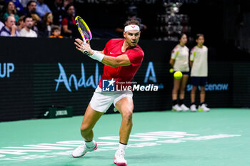 2024-11-19 - Rafael Nadal of Spain in action against Botic van de Zandschulp of Netherlands during the Davis Cup 2024, quarter-final tennis event between Netherlands and Spain on 19 November 2024 in Malaga, Spain - TENNIS - DAVIS CUP 2024 - 1/4 - NETHERLANDS V SPAIN - INTERNATIONALS - TENNIS