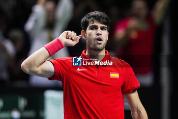 2024-11-19 - Carlos Alcaraz of Spain reacts against Tallon Griekspoor of Netherlands during the Davis Cup 2024, quarter-final tennis event between Netherlands and Spain on 19 November 2024 in Malaga, Spain - TENNIS - DAVIS CUP 2024 - 1/4 - NETHERLANDS V SPAIN - INTERNATIONALS - TENNIS