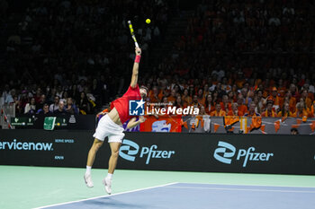 2024-11-19 - Carlos Alcaraz of Spain in action against Tallon Griekspoor of Netherlands during the Davis Cup 2024, quarter-final tennis event between Netherlands and Spain on 19 November 2024 in Malaga, Spain - TENNIS - DAVIS CUP 2024 - 1/4 - NETHERLANDS V SPAIN - INTERNATIONALS - TENNIS